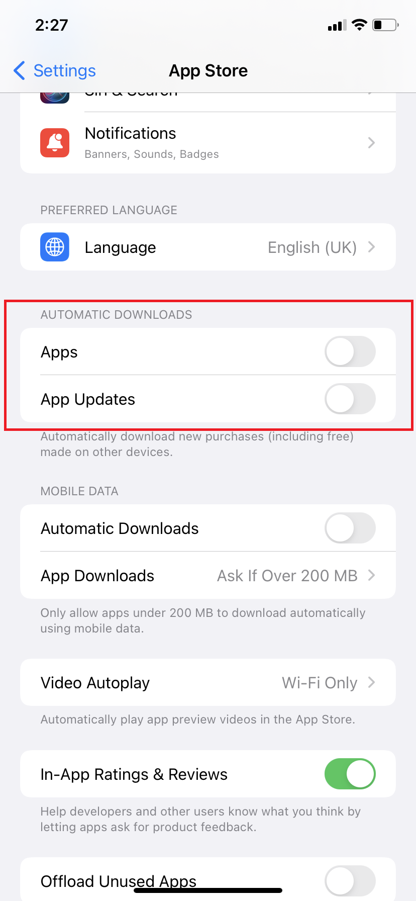 Turn off Automatic App Updates